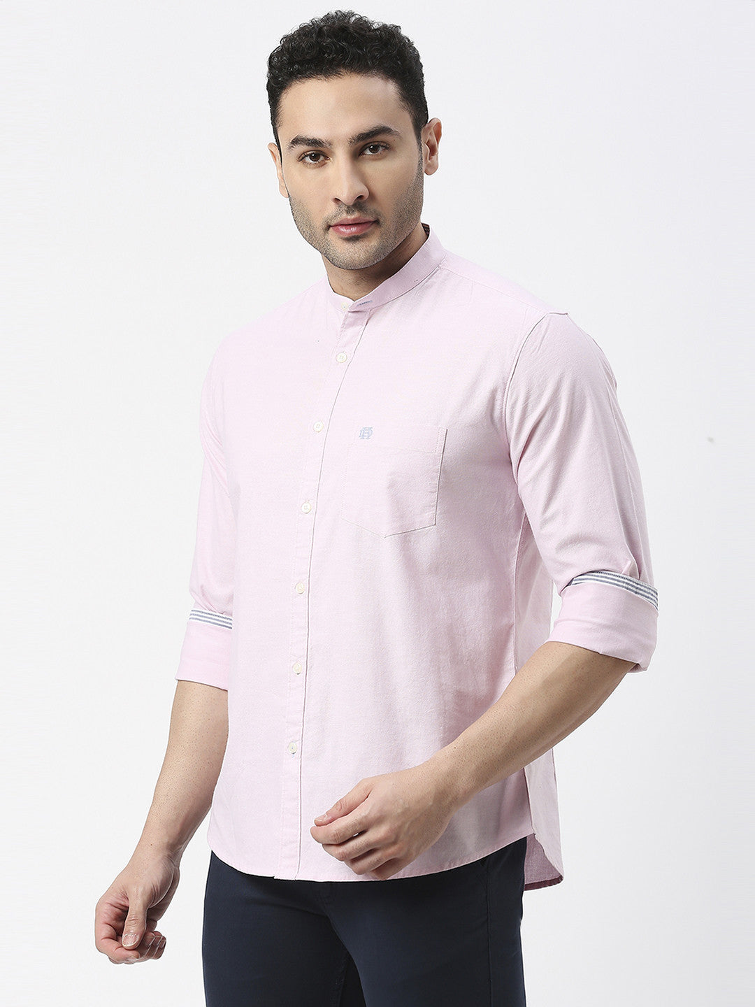 Iced Pink Oxford Plain Shirt With Mandarin Collar