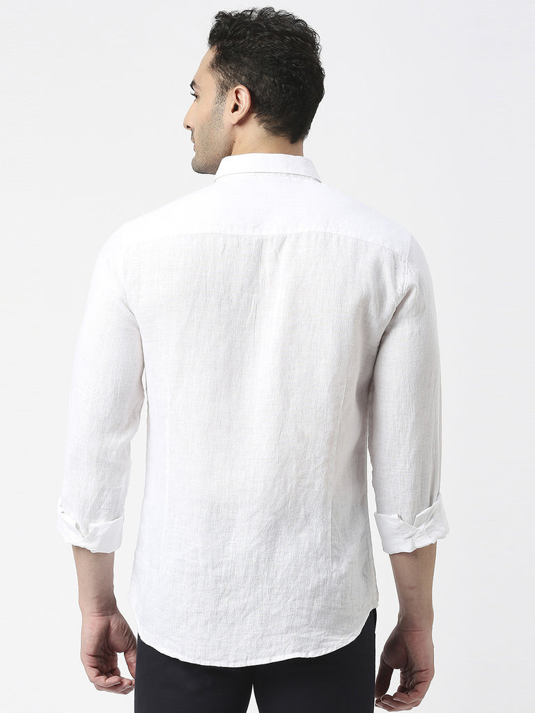 White Pure Linen Shirt With Pocket