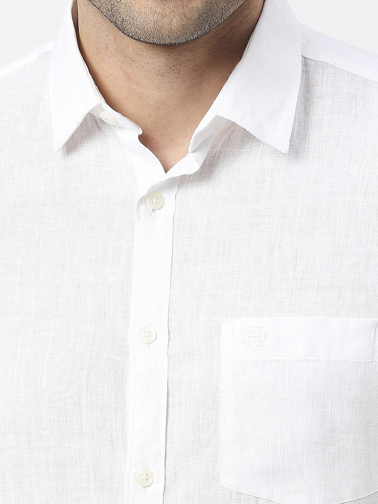 White Pure Linen Shirt With Pocket