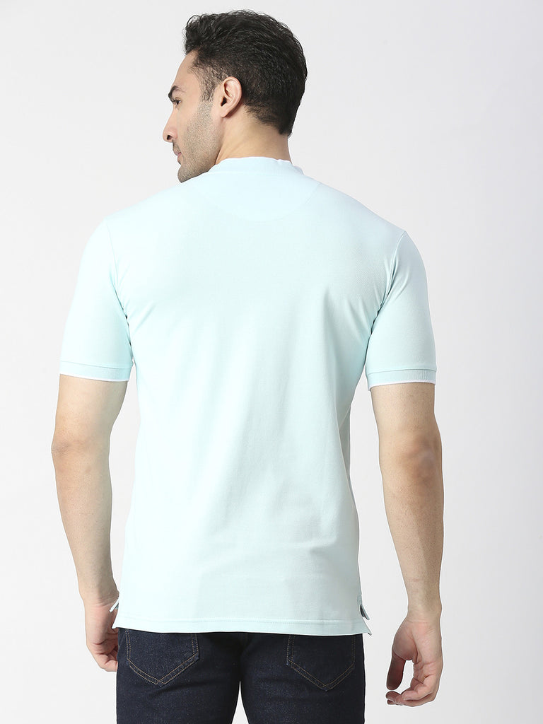 Mint Pique Lycra Polo T-shirt With Johnny Collar