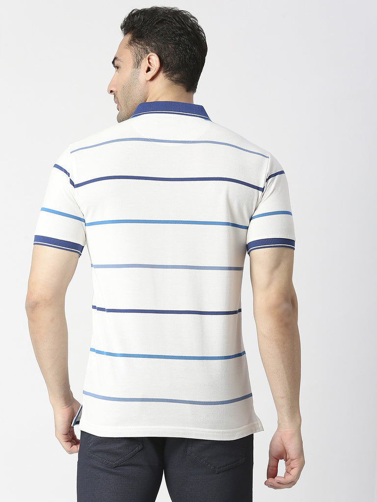 White Pique Striped Polo T-shirt With Pocket