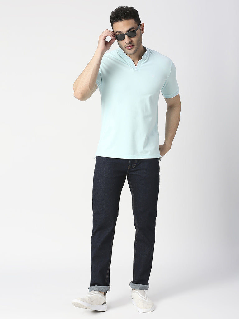 Mint Pique Lycra Polo T-shirt With Johnny Collar