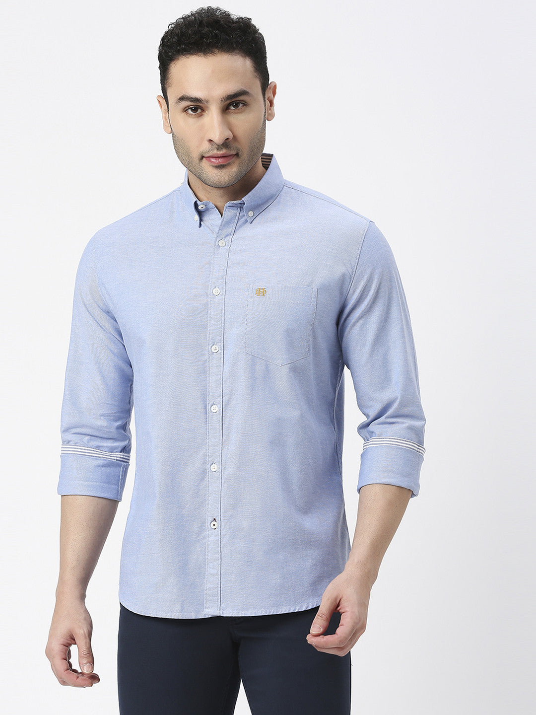 Sea Blue Oxford Plain Shirt With Button Down Collar