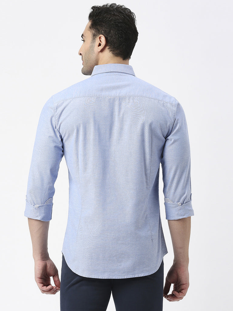 Sea Blue Oxford Plain Shirt With Button Down Collar