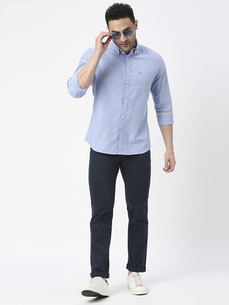 Sea Blue Oxford Plain Shirt With Button Down Collar