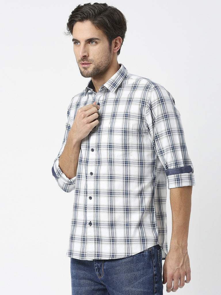 White Fine Twill Checked Shirt With Pocket