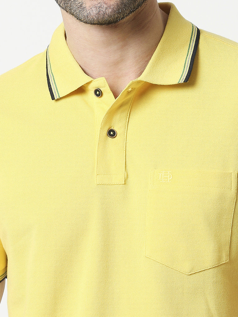 Yellow Pique Lycra Polo T-shirt With Pocket