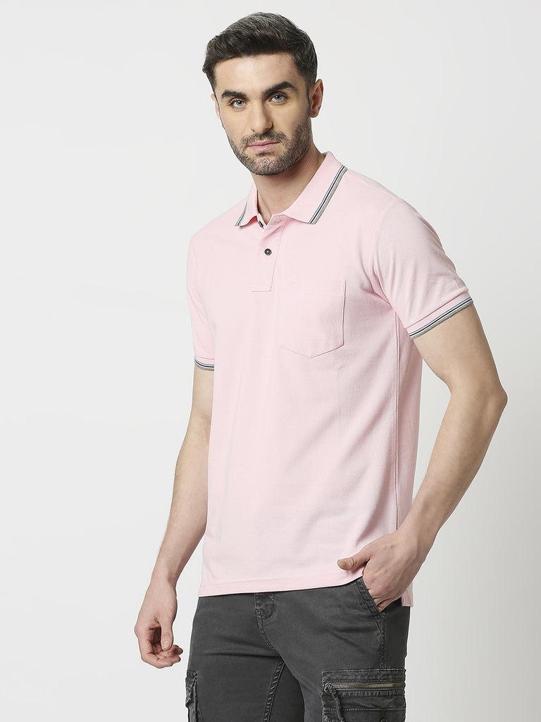 Pink Pique Lycra Polo T-shirt With Pocket