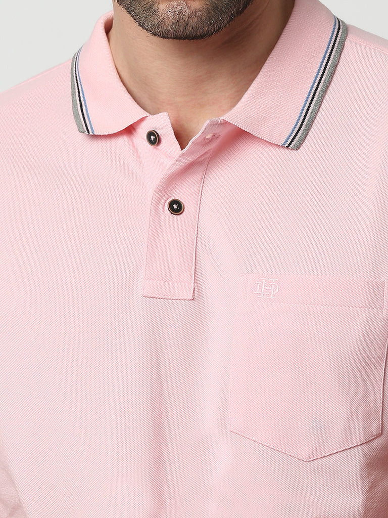 Pink Pique Lycra Polo T-shirt With Pocket