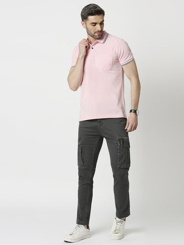 Pink Pique Lycra Polo T-shirt With Pocket