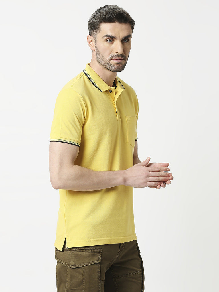 Yellow Pique Lycra Polo T-shirt With Pocket