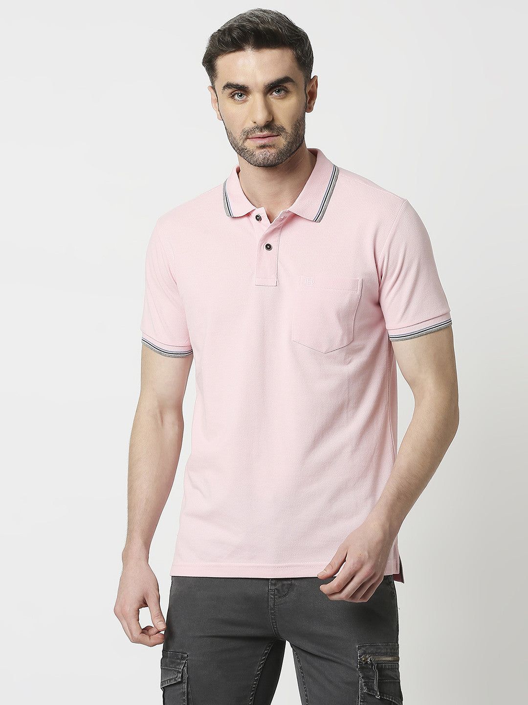 Pink Pique Lycra Polo T-shirt With Pocket