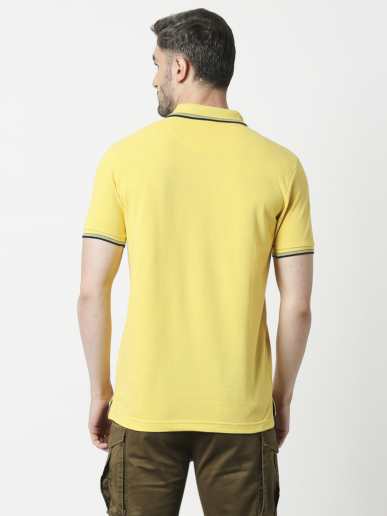 Yellow Pique Lycra Polo T-shirt With Pocket