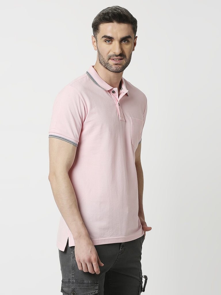 Pink Pique Lycra Polo T-shirt With Pocket