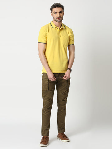 Yellow Pique Lycra Polo T-shirt With Pocket