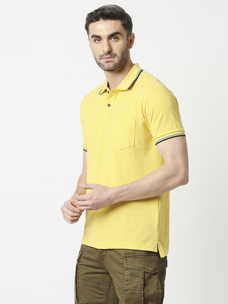 Yellow Pique Lycra Polo T-shirt With Pocket