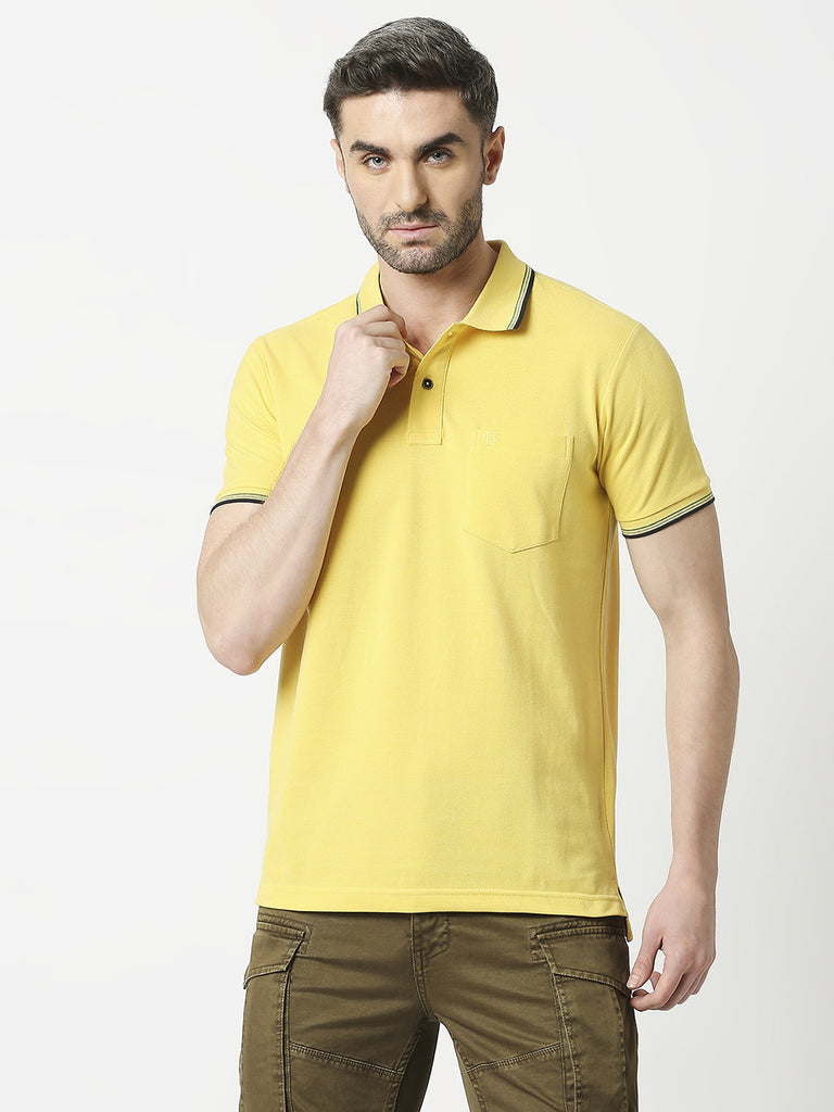 Yellow Pique Lycra Polo T-shirt With Pocket