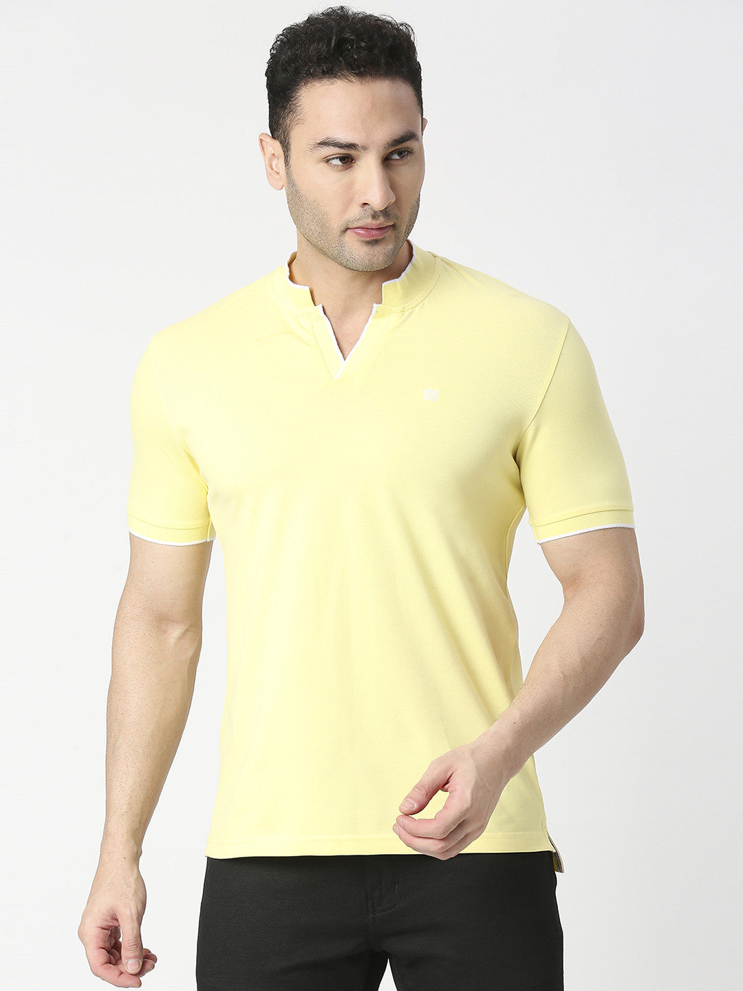 Lemon Pique Lycra Polo T-shirt With Johnny Collar