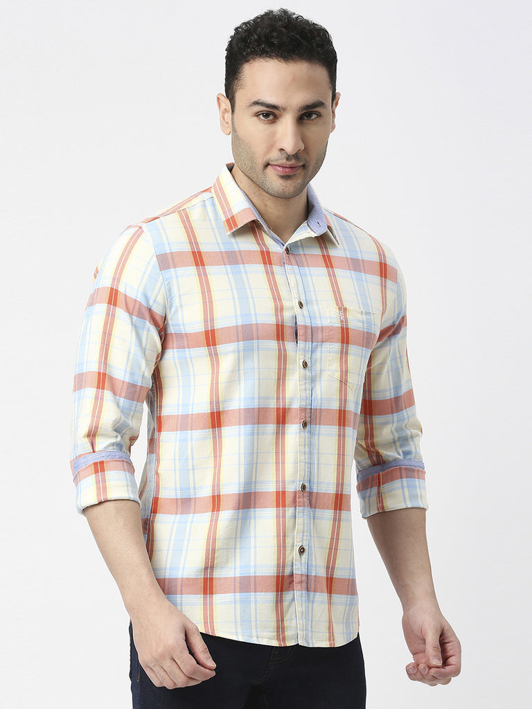 Red Twill Stretch Checked Shirt With Pocket