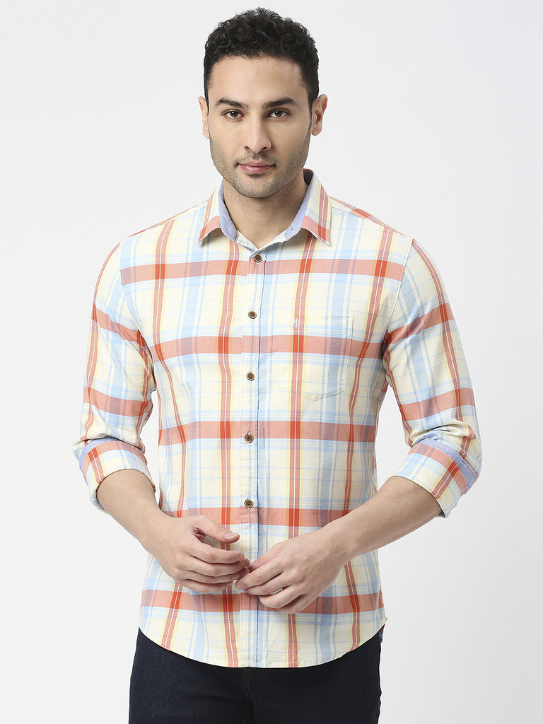 Red Twill Stretch Checked Shirt With Pocket