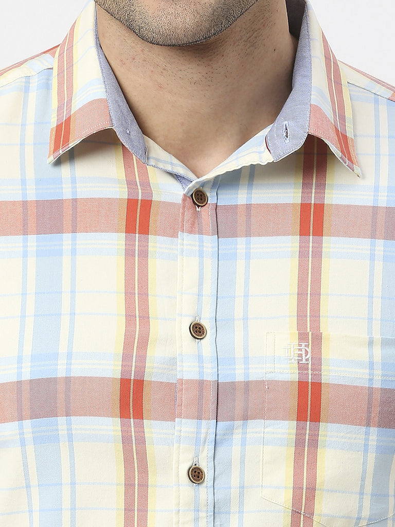 Red Twill Stretch Checked Shirt With Pocket