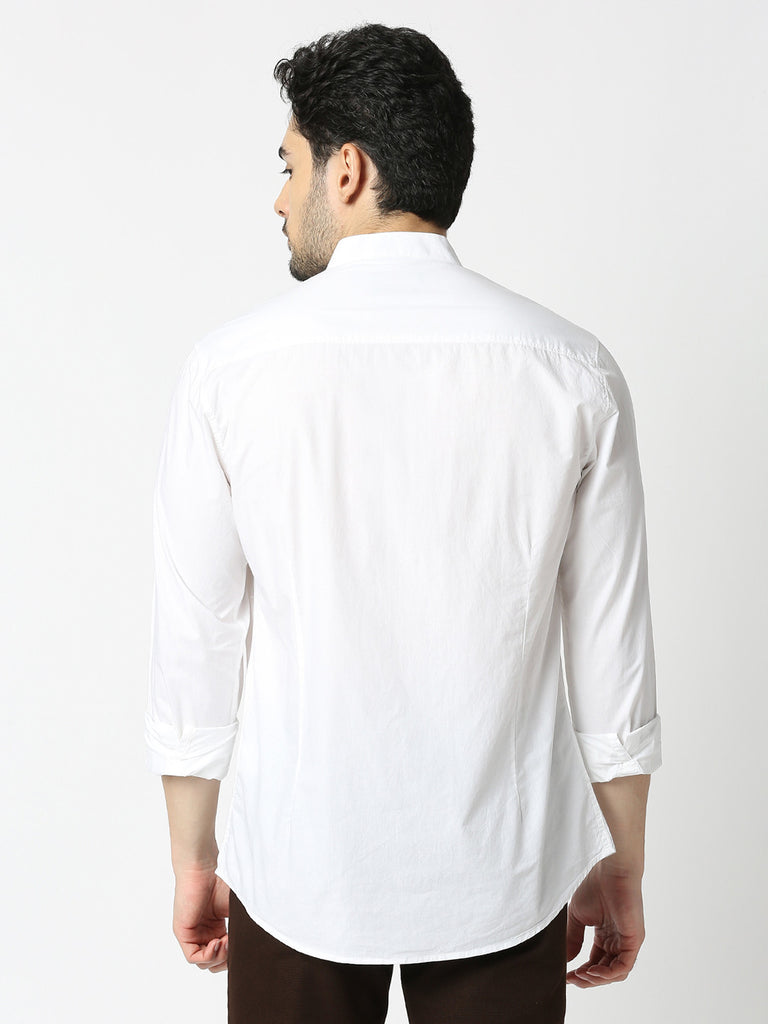 White Poplin Shirt With Stand Collar