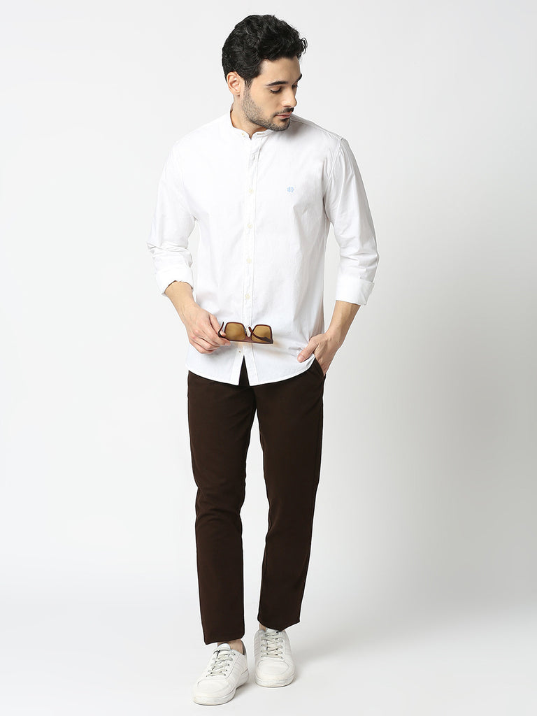 White Poplin Shirt With Stand Collar