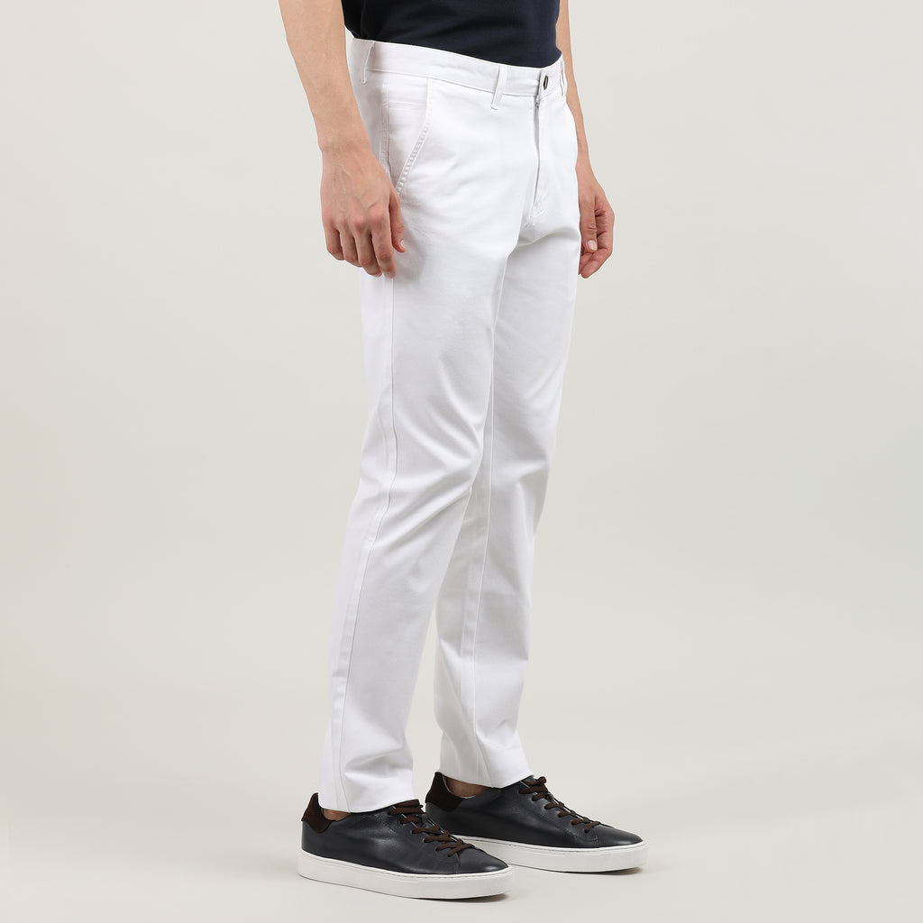 White-Cotton Trousers-Slim Tapered Fit, Smart Formals