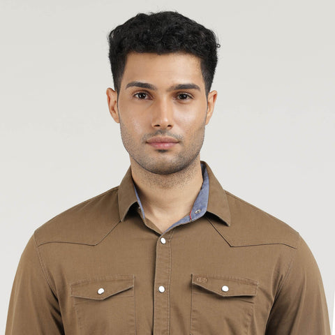 Khaki solid opaque Casual shirt