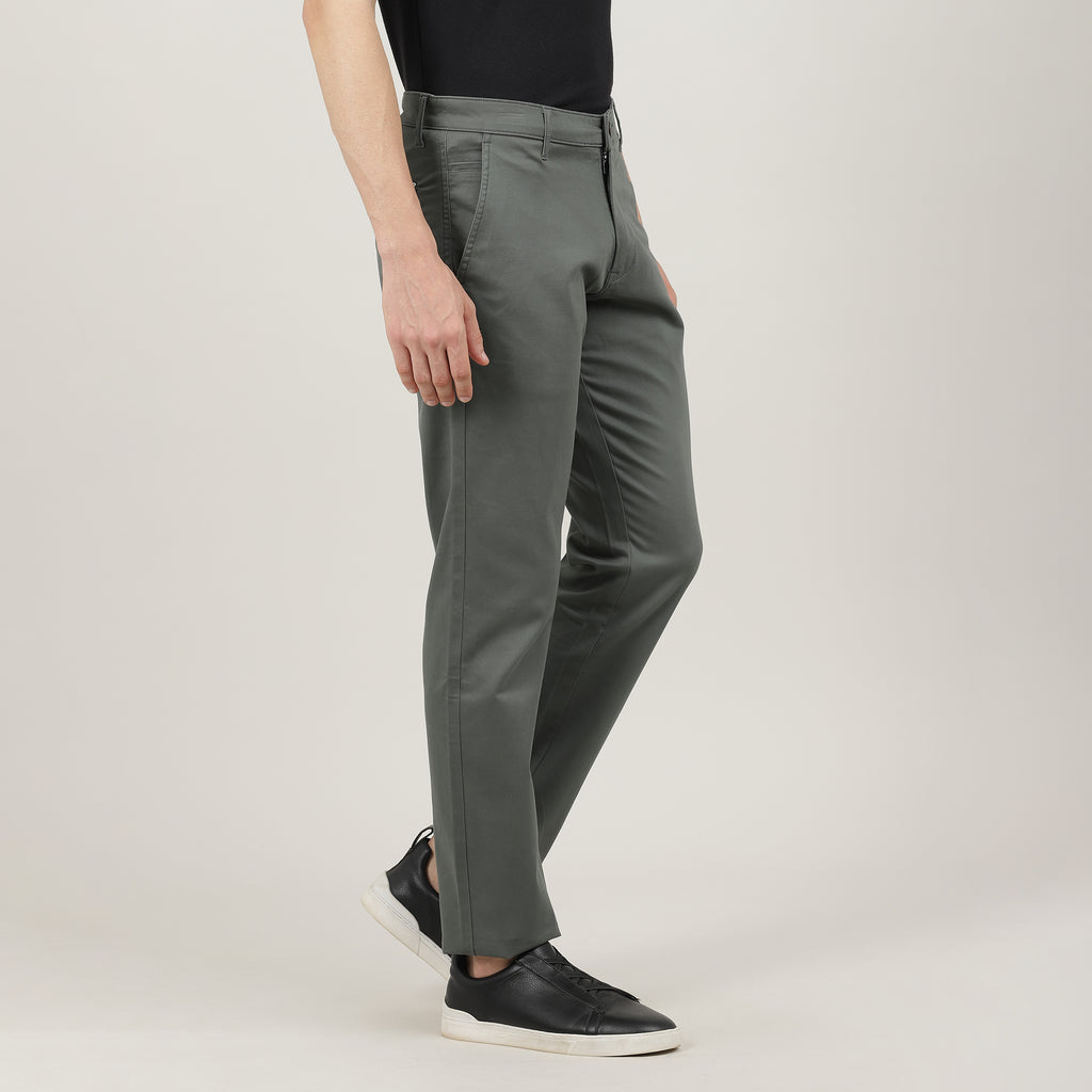 Lake Green-Cotton Trousers-Slim Tapered Fit