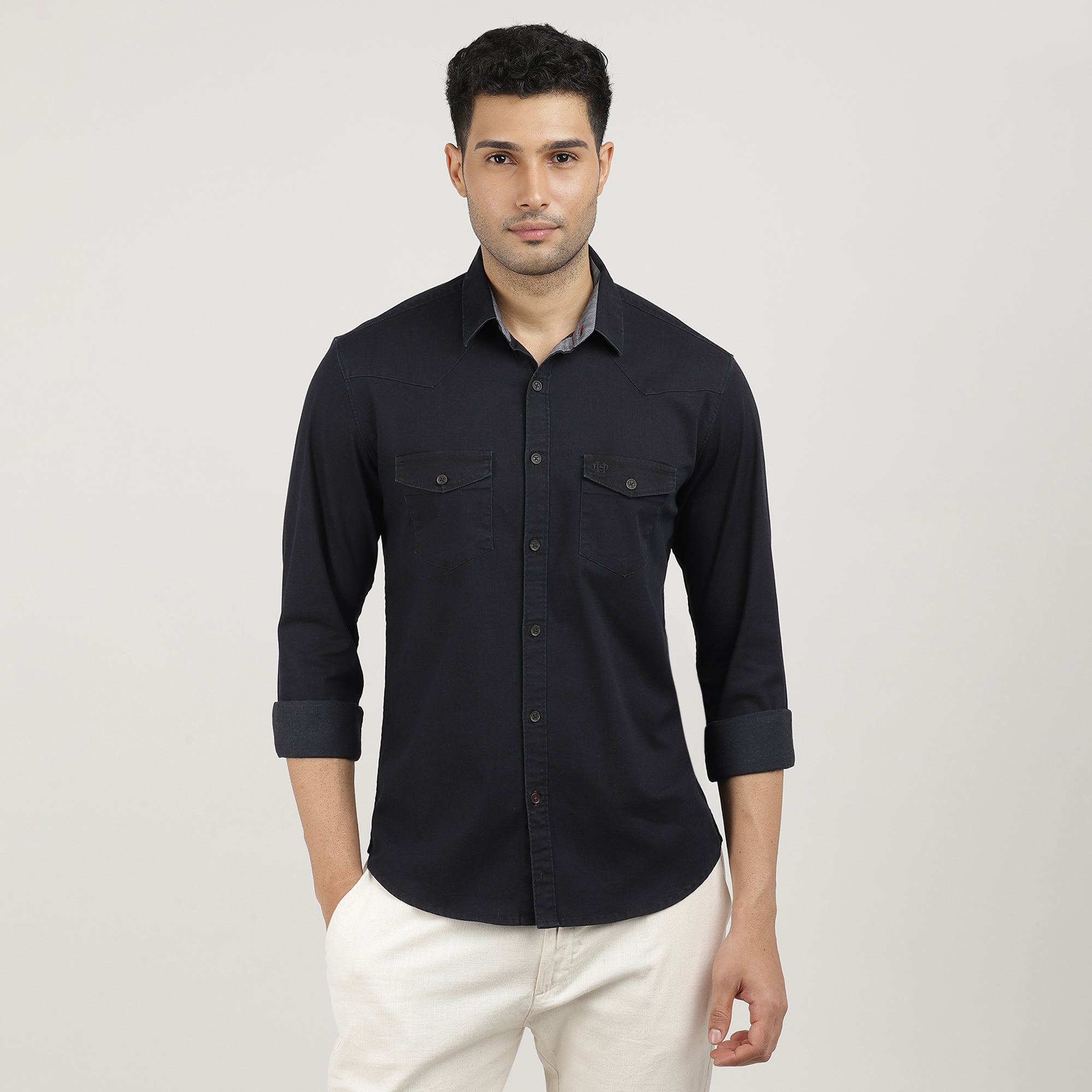 Dark Navy solid opaque Casual shirt