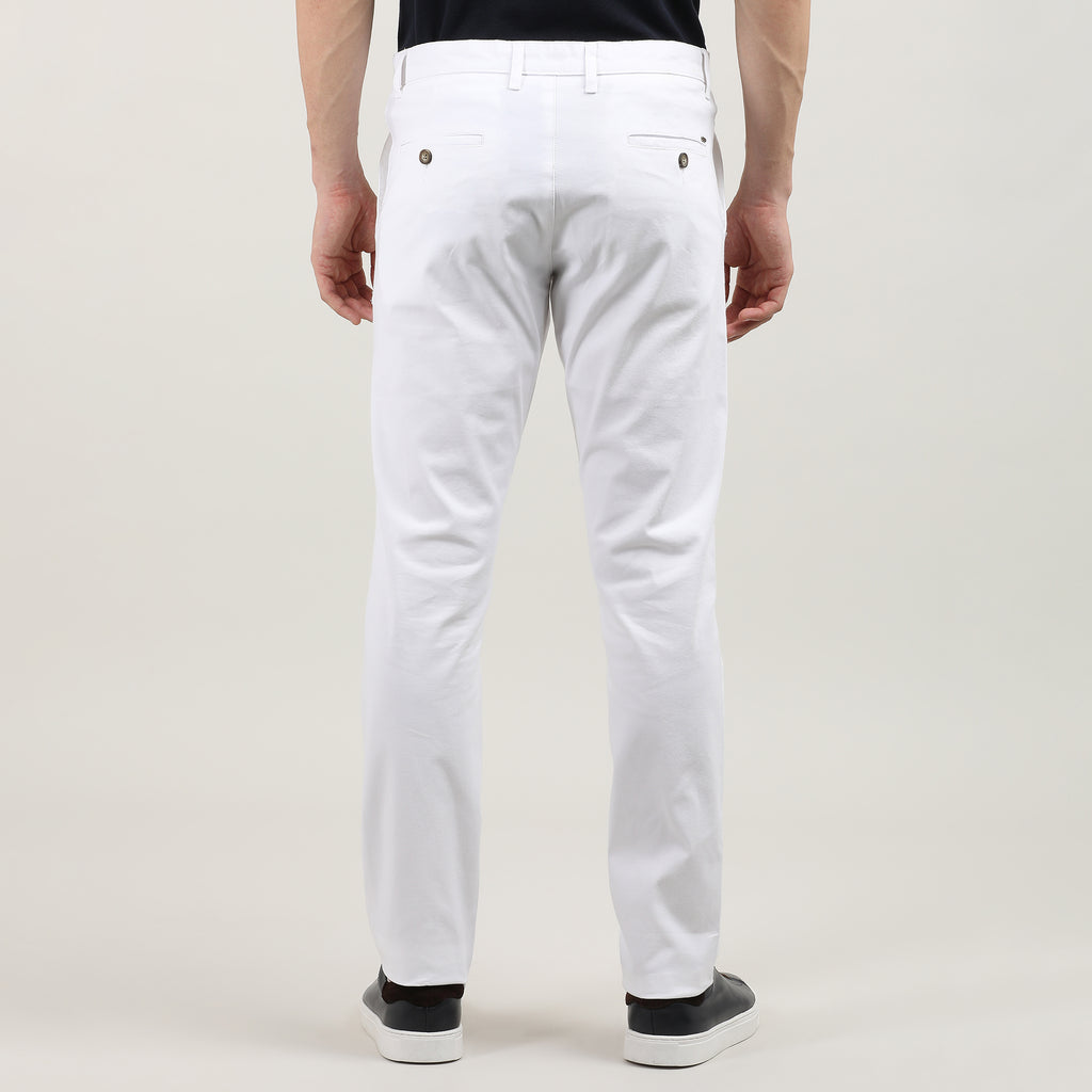 White-Cotton Trousers-Slim Tapered Fit, Smart Formals