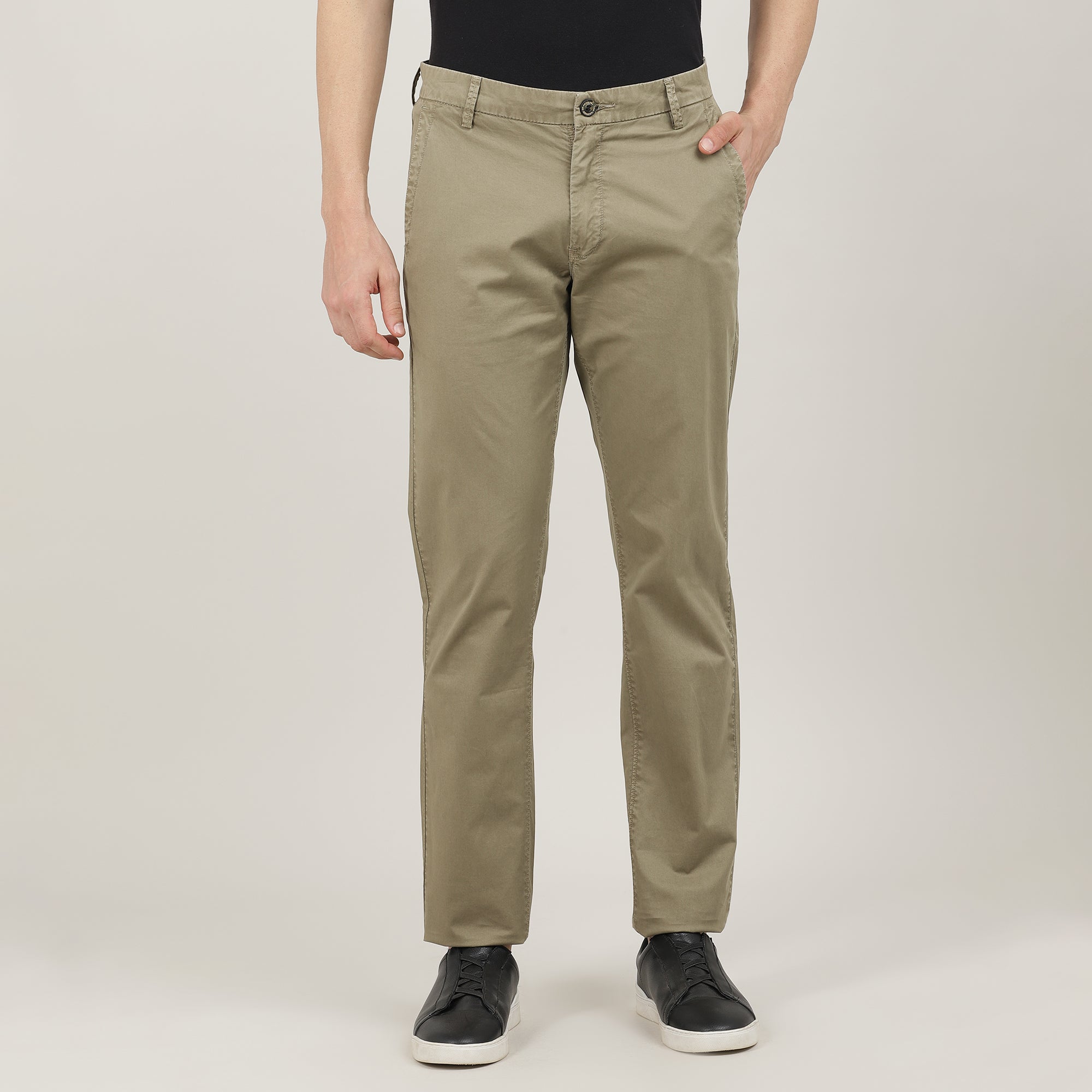 British Khaki-Cotton Trousers-Slim Tapered Fit