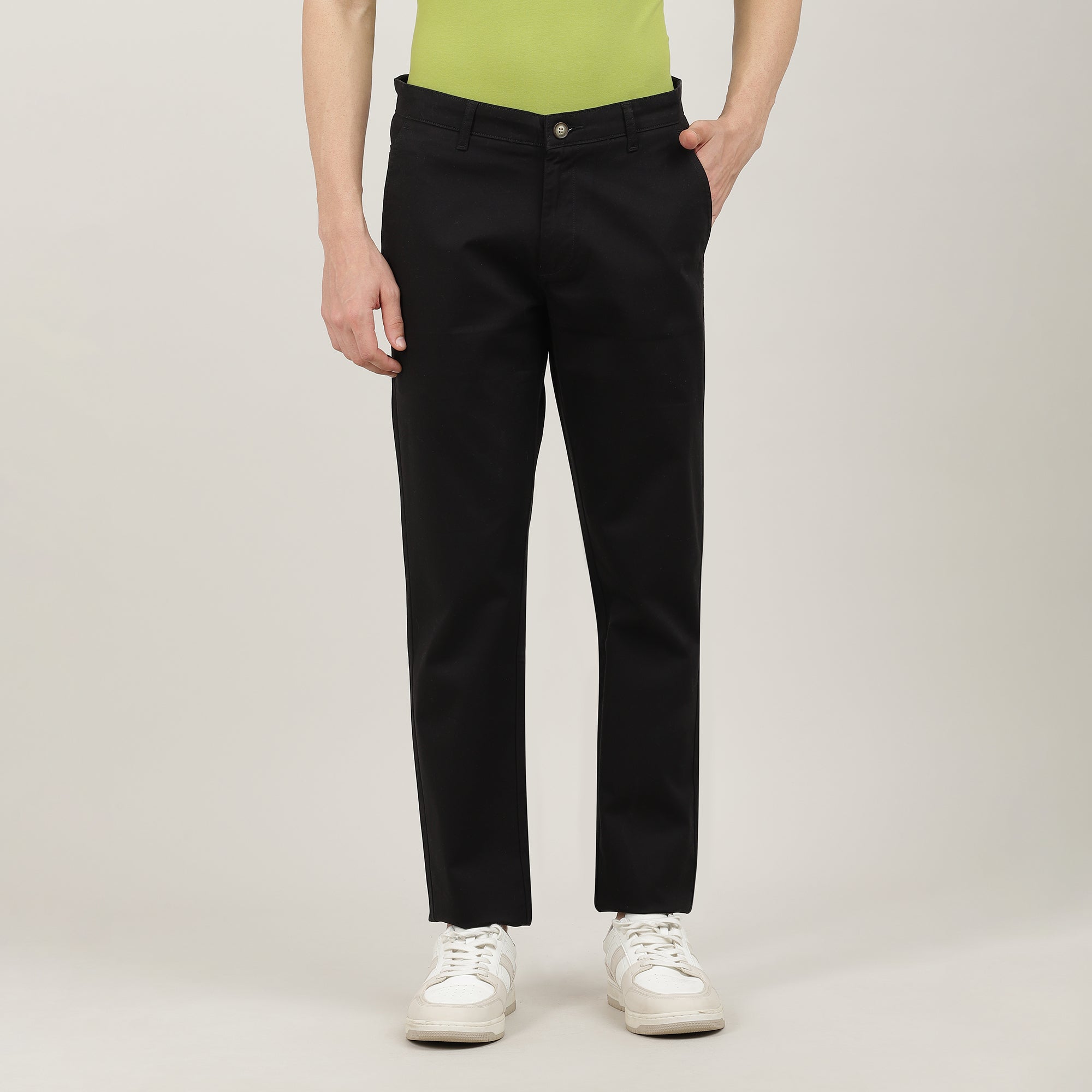 Black-Cotton Trousers-Slim Tapered Fit