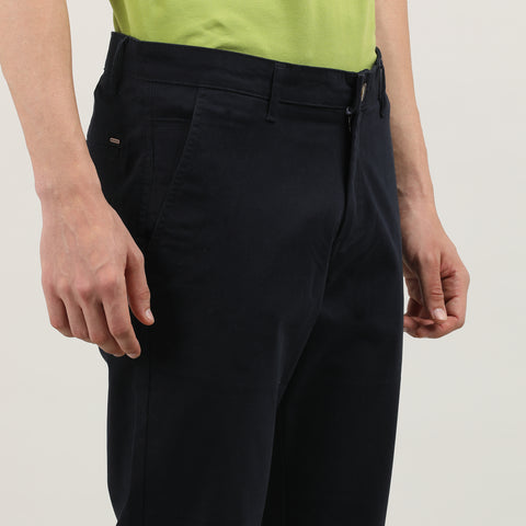 Navy-Cotton Trousers-Slim Tapered Fit