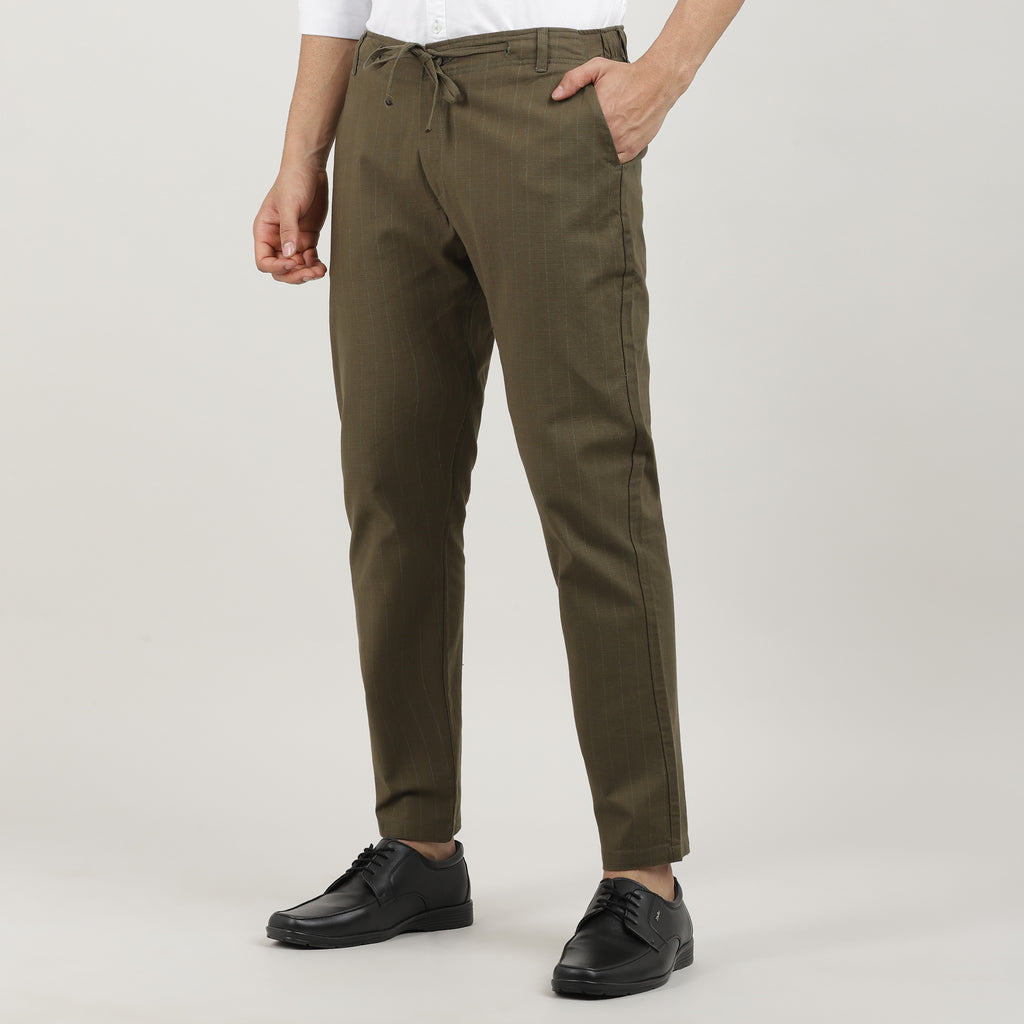 Olive-Travel Trouser with Adjustable Drawstring Waist