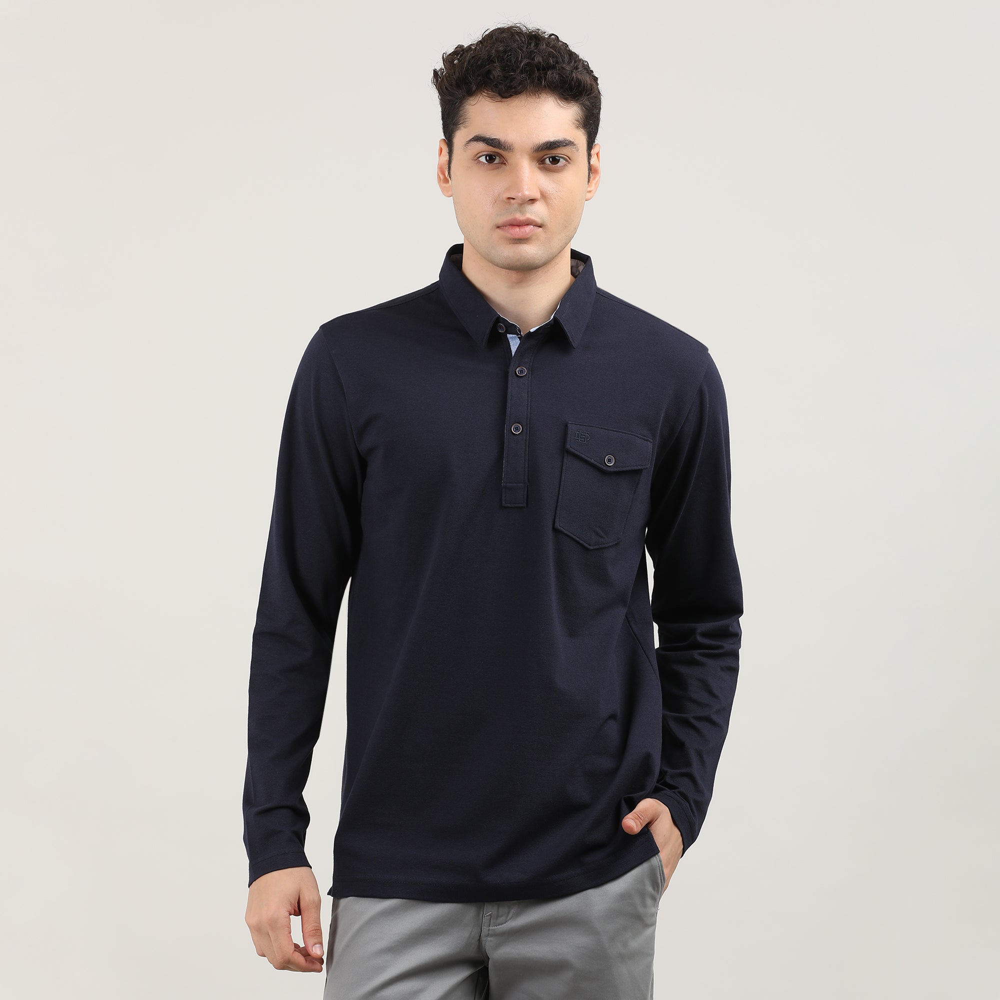 INDIGO-CORD LYCRA-FULL SLEEVES-POLO-TSHIRT-AW24