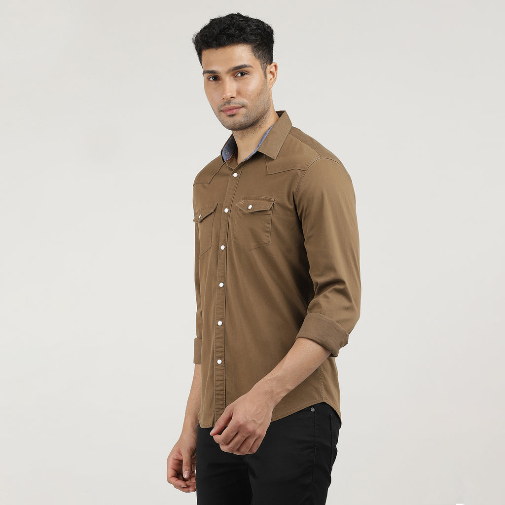 Khaki solid opaque Casual shirt