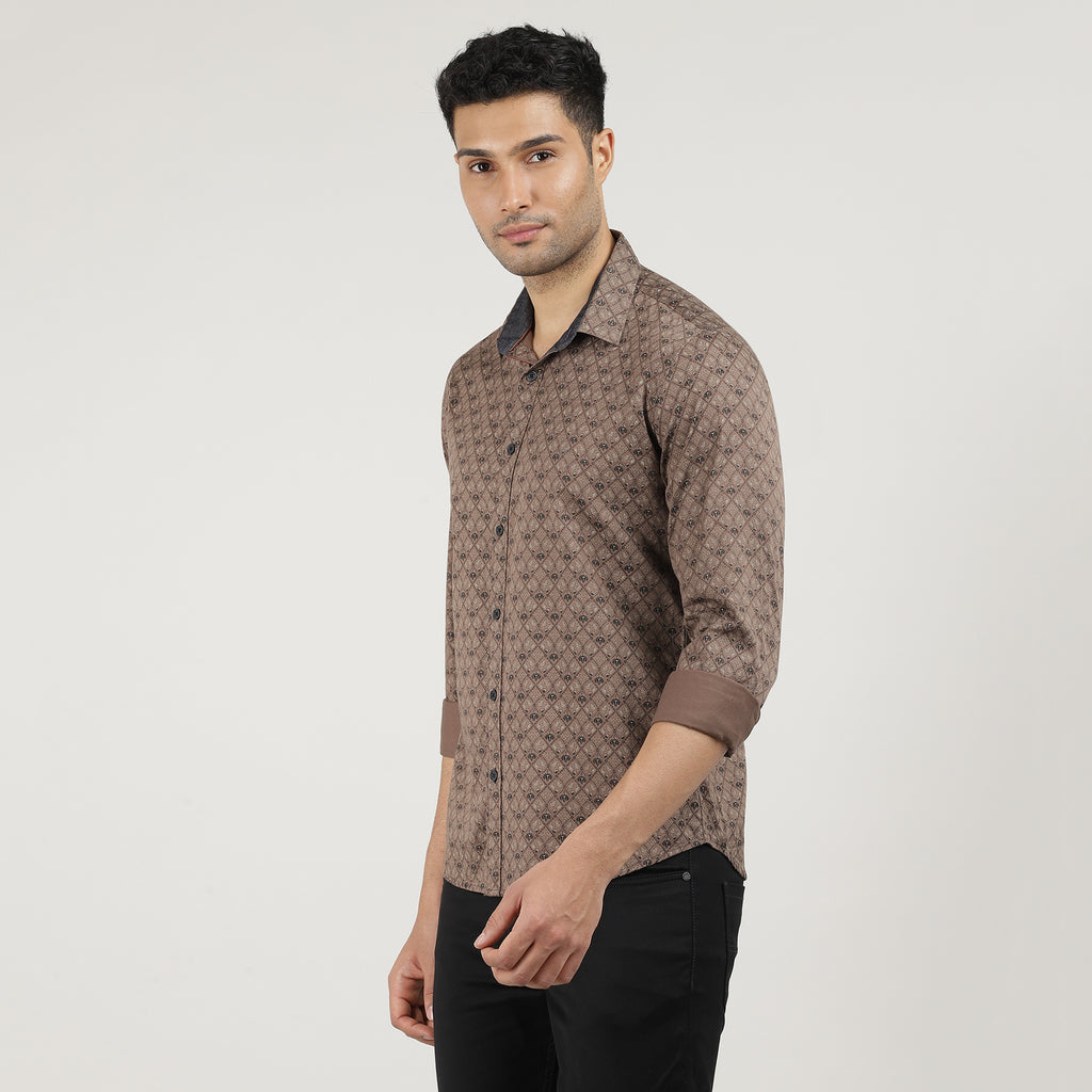 Biscoff Poplin Printed Shirt with Pocket