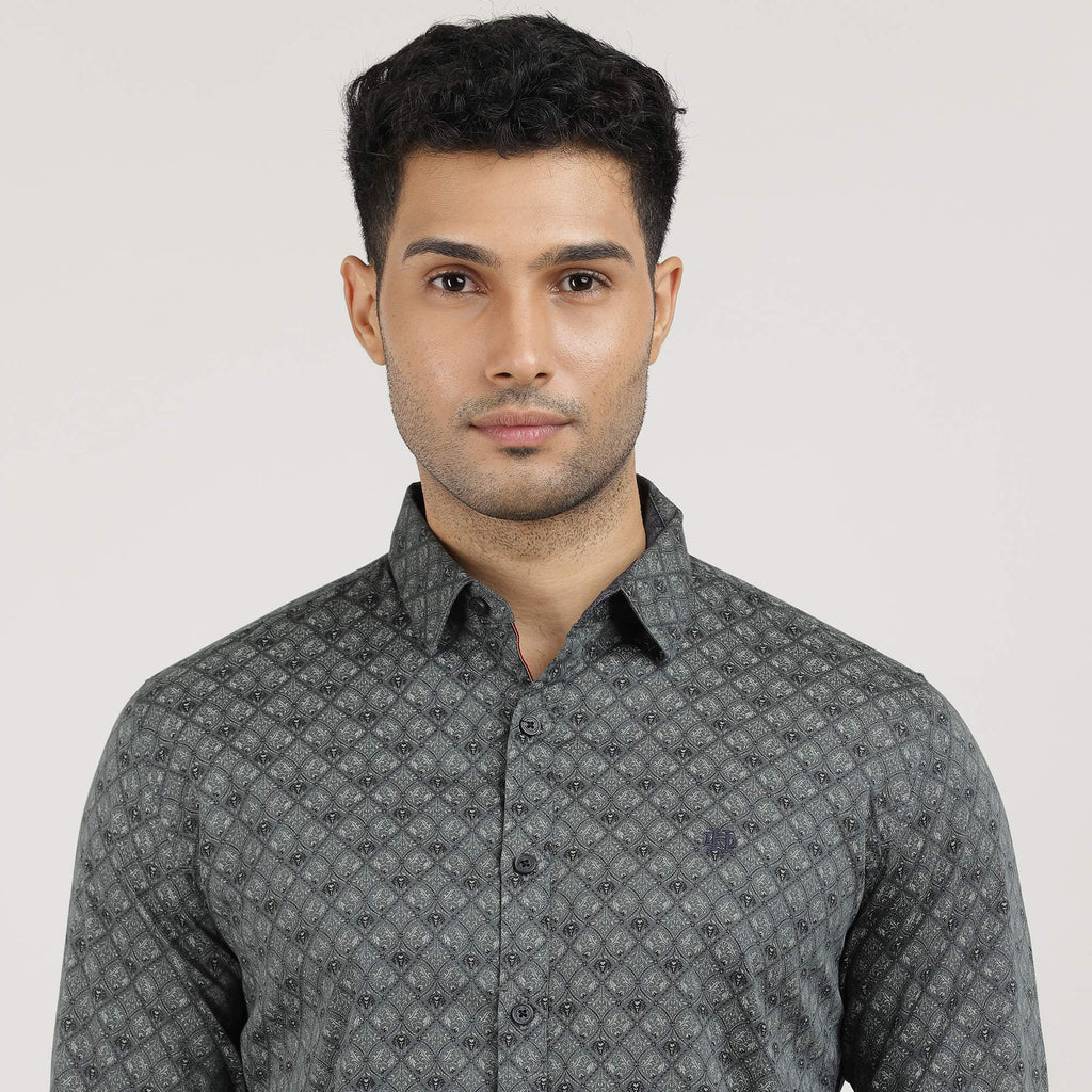 Lake Green Poplin Printed Shirt