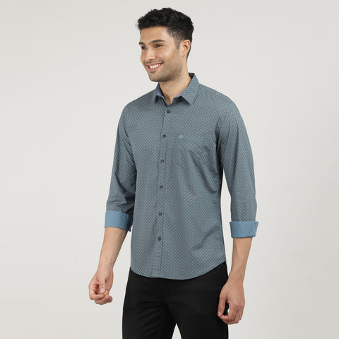 Metal Blue Poplin Printed Shirt