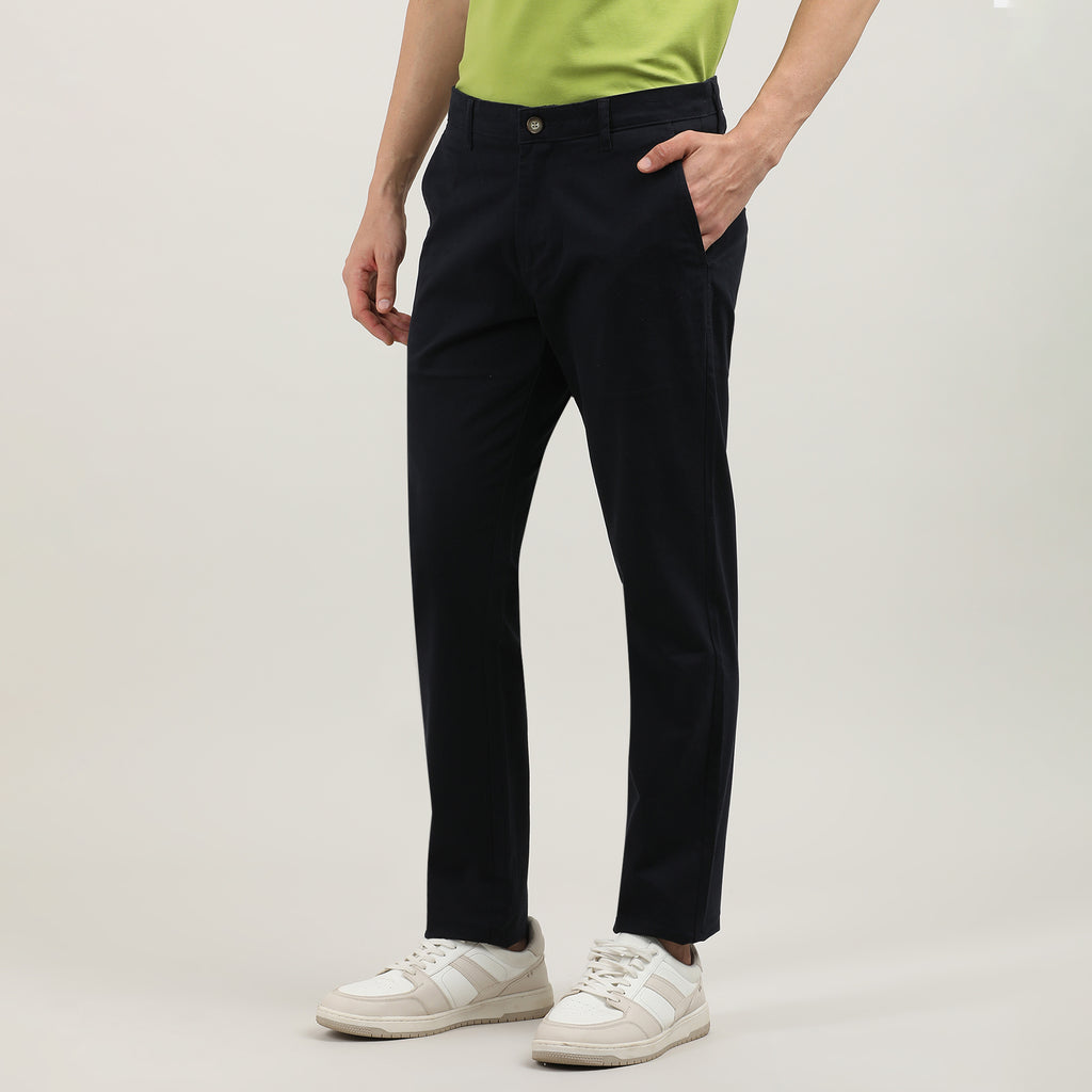 Navy-Cotton Trousers-Slim Tapered Fit