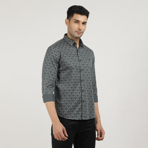 Lake Green Poplin Printed Shirt