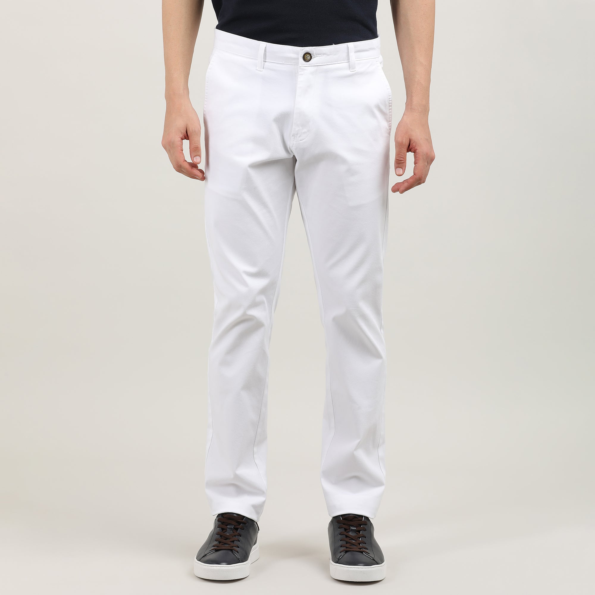 White-Cotton Trousers-Slim Tapered Fit, Smart Formals