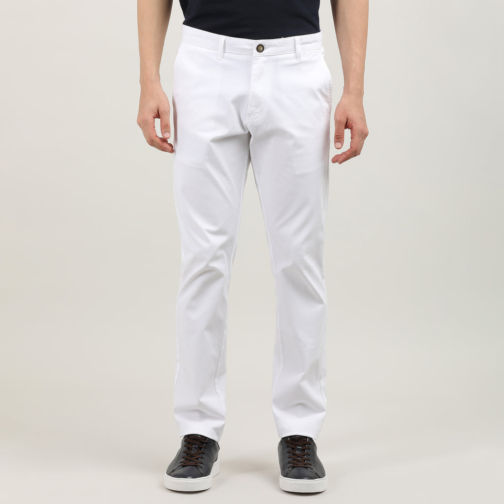 White-Cotton Trousers-Slim Tapered Fit, Smart Formals