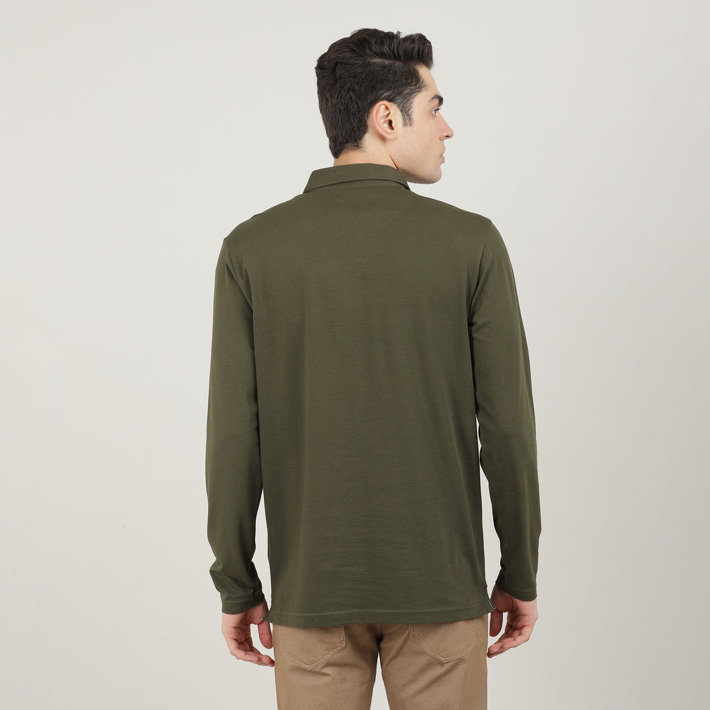 OLIVE-CORD LYCRA-FULL SLEEVES-POLO-TSHIRT-AW24