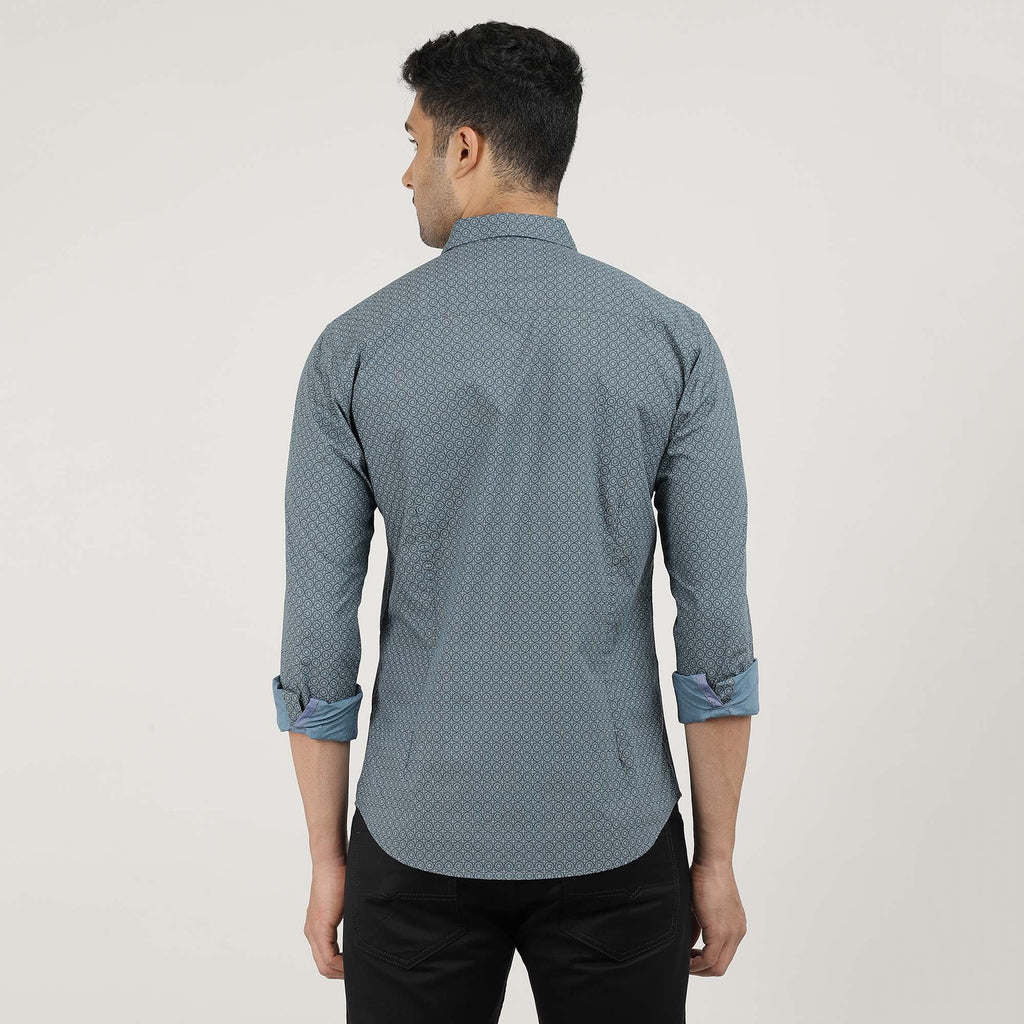 Metal Blue Poplin Printed Shirt