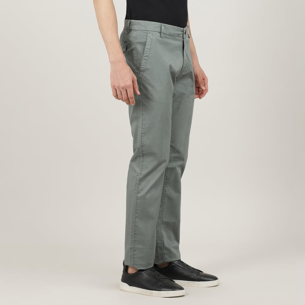 Charcoal-Cotton Trousers-Slim Tapered Fit