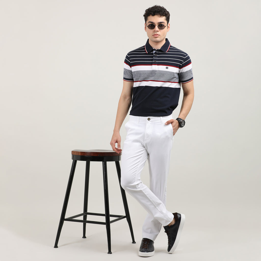 White-Cotton Trousers-Slim Tapered Fit, Smart Formals