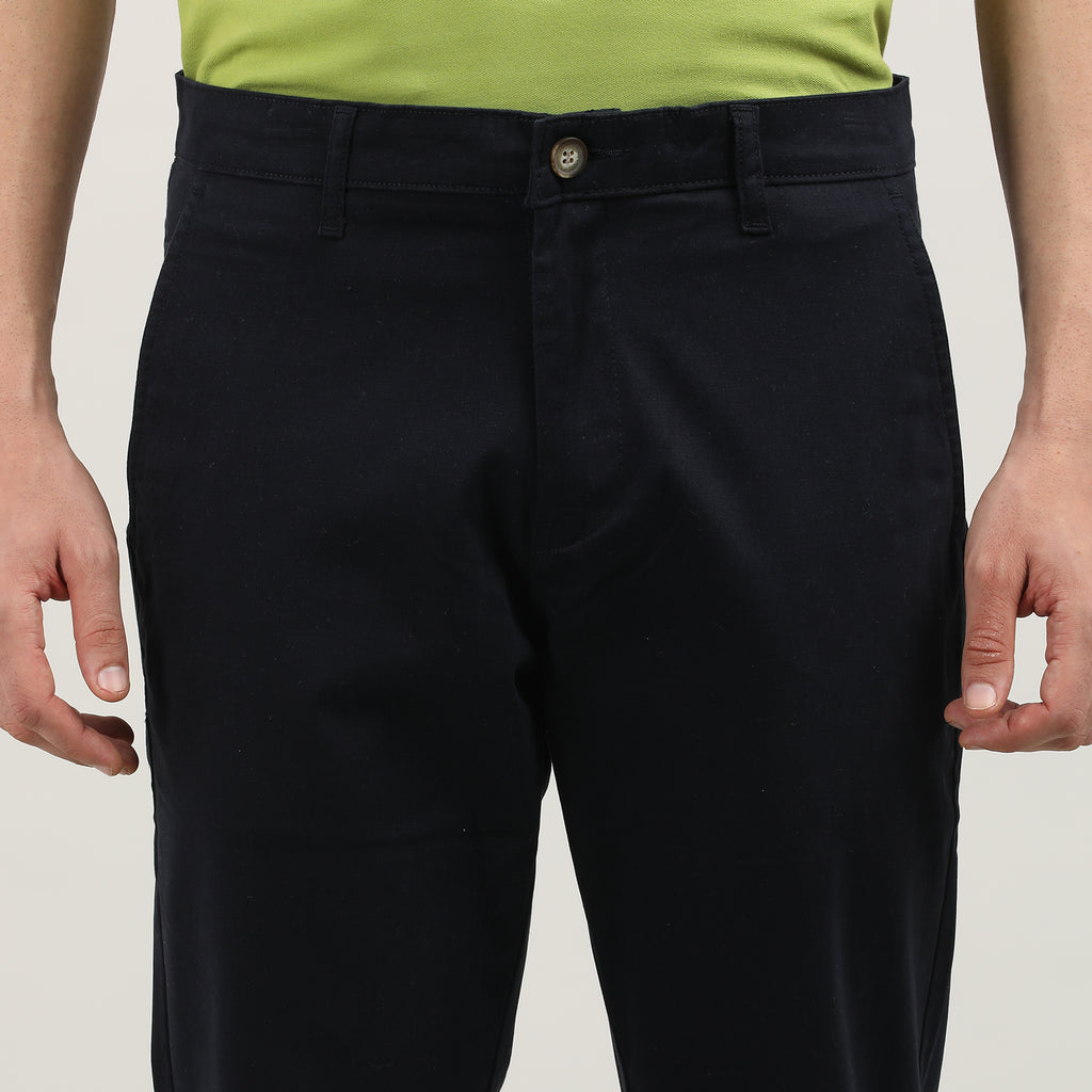 Navy-Cotton Trousers-Slim Tapered Fit